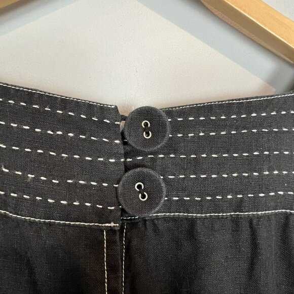 Tyler Boe Black Linen Dress White Stitching Sleeveless A Line with Pockets Sz 14 - Picture 6 of 8